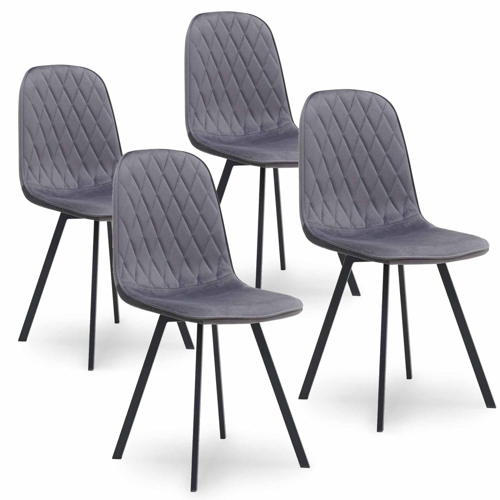 Lot de 4 chaises en tissu gris velours