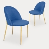 Lot de 2 chaises design en velours bleu et pieds dorés