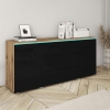 Buffet commode 3 tiroirs 2 portes chêne et noir avec LED