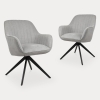 Lot de 2 chaises pivotantes en tissu gris pieds en métal noir