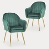 Lot de 2 chaises design avec accoudoirs en velours vert