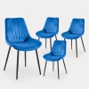 Lot de 4 chaises en velours bleu pieds en métal noir