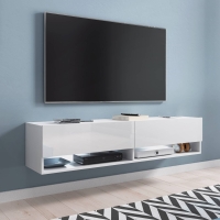 Meuble TV suspendu 2 portes 2 niches blanc XL - 140 cm