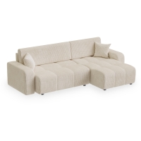 Canapé d'angle convertible et réversible avec coffre en velours côtelé beige