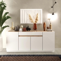 Buffet 4 portes 1 tiroir bois et blanc