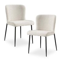 Lot de 2 chaises tissu bouclette blanc écru piètement métal noir