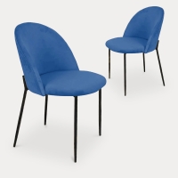 Lot de 2 chaises design en velours bleu et pieds noirs