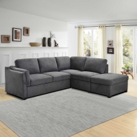 Canapé d'angle convertible avec coffre en tissu gris - Angle droit