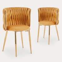 Lot de 2 chaises design en velours moutarde et pieds dorés