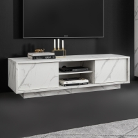 Meuble TV 2 portes 2 niches effet marbre blanc