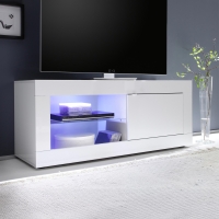 Meuble TV 1 porte et 2 niches blanc LED