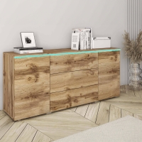 Buffet commode 3 tiroirs 2 portes chêne avec LED