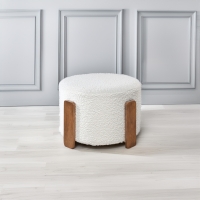 Pouf rond effet peau de mouton blanc pieds en bois