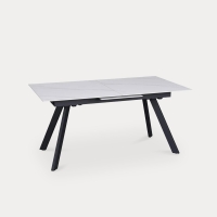 Table à manger rectangulaire extensible en céramique blanc pieds en métal noir