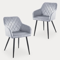 Lot de 2 chaises en velours gris pieds en métal noir