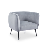 Fauteuil velours gris piètement en métal noir