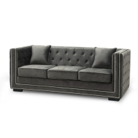 Canapé chesterfield 3 places en velours gris