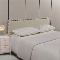 Tête de lit cloutée en tissu lin beige 160 cm