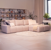 Canapé d'angle convertible avec coffre en velours beige - Angle droit