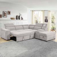 Canapé d'angle convertible avec coffre en tissu beige - Angle droit