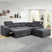 Canapé d'angle convertible avec coffre en tissu gris - Angle droit