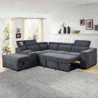 Canapé d'angle convertible avec coffre en tissu gris - Angle gauche