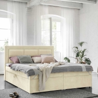 Lit boxspring 160x200 avec coffre de rangement en velours beige MONIKA