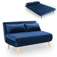 Banquette convertible en velours bleu 2 places