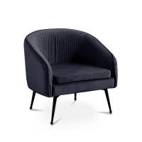 Fauteuil cabriolet en velours plissé noir pieds en métal noir