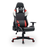 Fauteuil de bureau gaming en simili cuir noir blanc et rouge