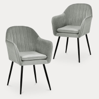 Lot de 2 chaises avec accoudoirs en velours gris pieds noirs