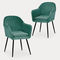 Lot de 2 chaises avec accoudoirs en velours vert pieds noirs