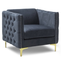 Fauteuil capitonné en velours gris