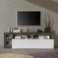 Meuble TV 1 porte 4 niches gris et blanc