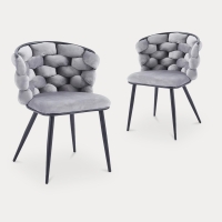 Lot de 2 chaises en velours gris pieds en métal noir