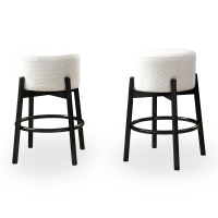 Lot de 2 tabourets effet peau de mouton blanc et bois noir