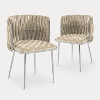 Lot de 2 chaises en velours tressé beige et pieds argentés