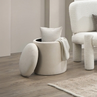 Pouf coffre effet peau de mouton beige