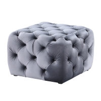 Pouf carré capitonné en velours gris