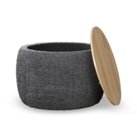 Pouf rond coffre effet peau de mouton gris foncé