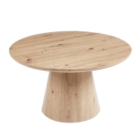 Table basse ronde en bois couleur chêne vieilli piètement en cône