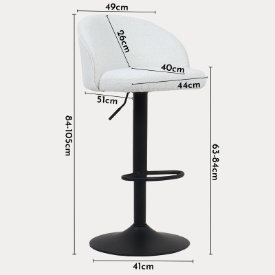 Lot de 2 tabourets en tissu bouclette blanc piètement métal noir