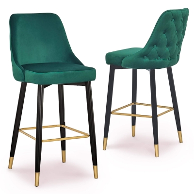 Lot de deux tabourets design en velours vert