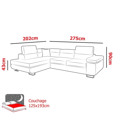 Canapé d'angle convertible gris et blanc coffre de rangement - Angle Gauche