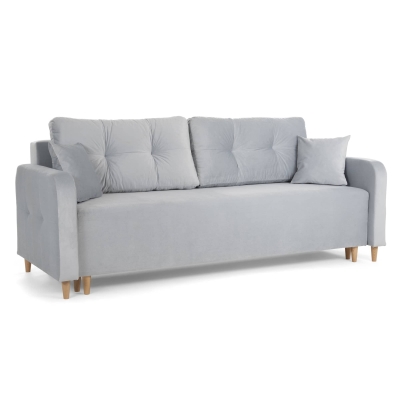 Canapé convertible avec coffre de rangement en tissu velours gris azur