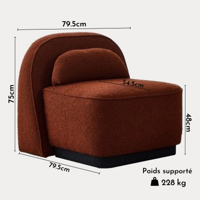 Fauteuil pivotant en tissu bouclette terracotta