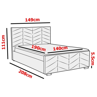 Lit coffre pour 2 personnes en velours gris 140x190 cm