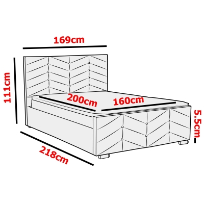 Lit coffre pour 2 personnes en velours gris 160x200 cm