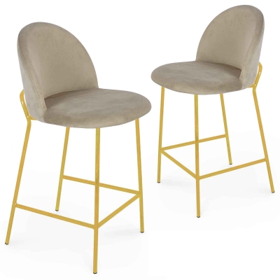 Lot de 2 tabourets de bar design en velours beige