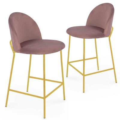 Lot de 2 tabourets de bar design en velours rose